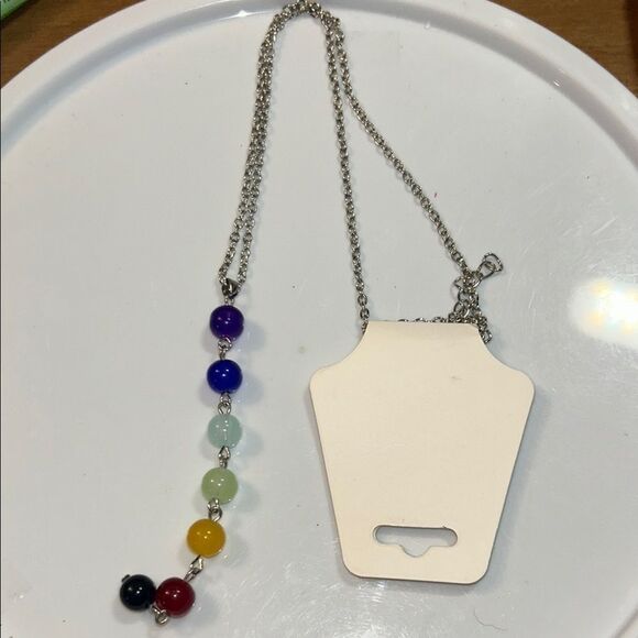 Colorful Beaded Necklace with Silver Chain - Picture 1 of 2